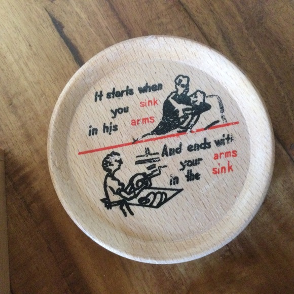 ✔️Vintage 6 Coasters w/ Wood Tray Retro Drinking Jokes Humor Prints MCM - Picture 10 of 10